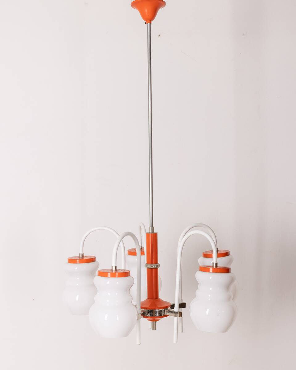 Lustre vintage années 70 en métal orange et verre design italien