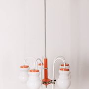 Vintage 70's chandelier in orange metal and glass italian design