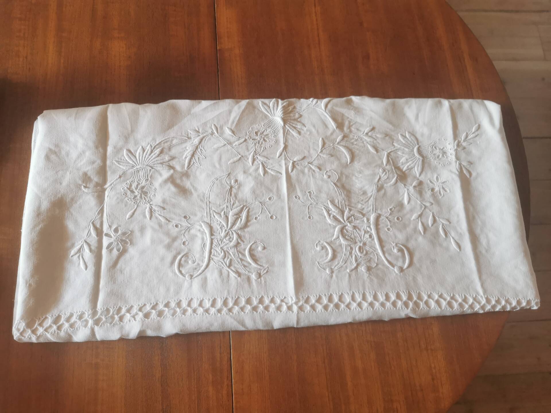 Large antique linen sheet monogrammed AH