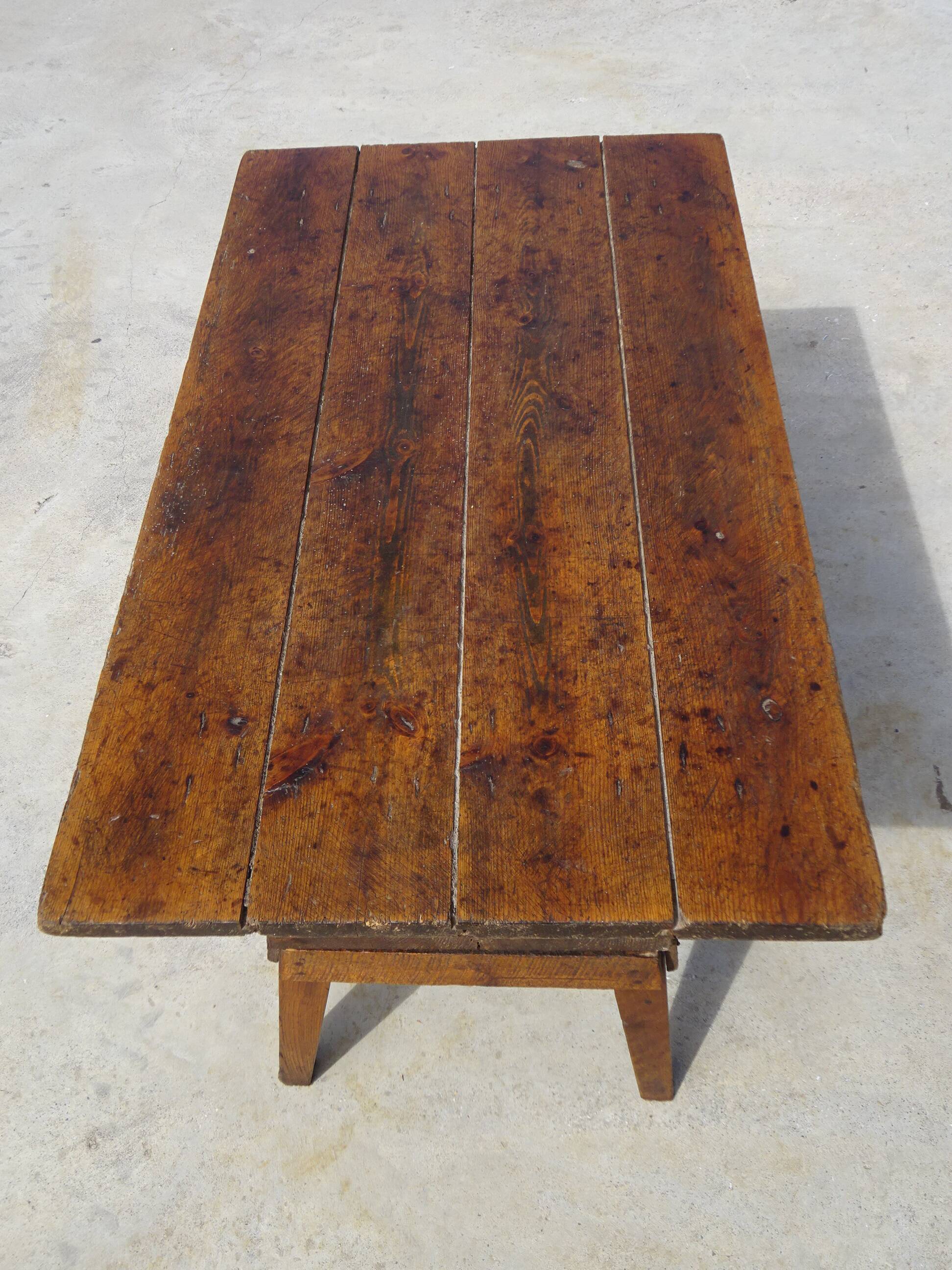 Very old solid oak dough trough with a lid and removable legs.