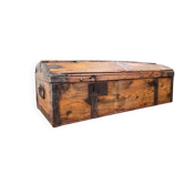 Coffre ou malle en bois antique français, fer et cuir faits à la main.