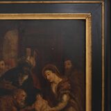 Flemish 18th century framed religious oil on wood painting Adoration of the