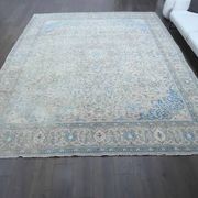 1970s Vintage Persian Handmade Wool Cotton Beige Area Rug 292x396