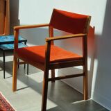 Armchair in solid oak velvet terracota