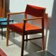 Armchair in solid oak velvet terracota