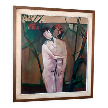 Peinture à l'huile sur toile, figures 1979, Marcello Mori (Castelfiorentino 1925-2022)