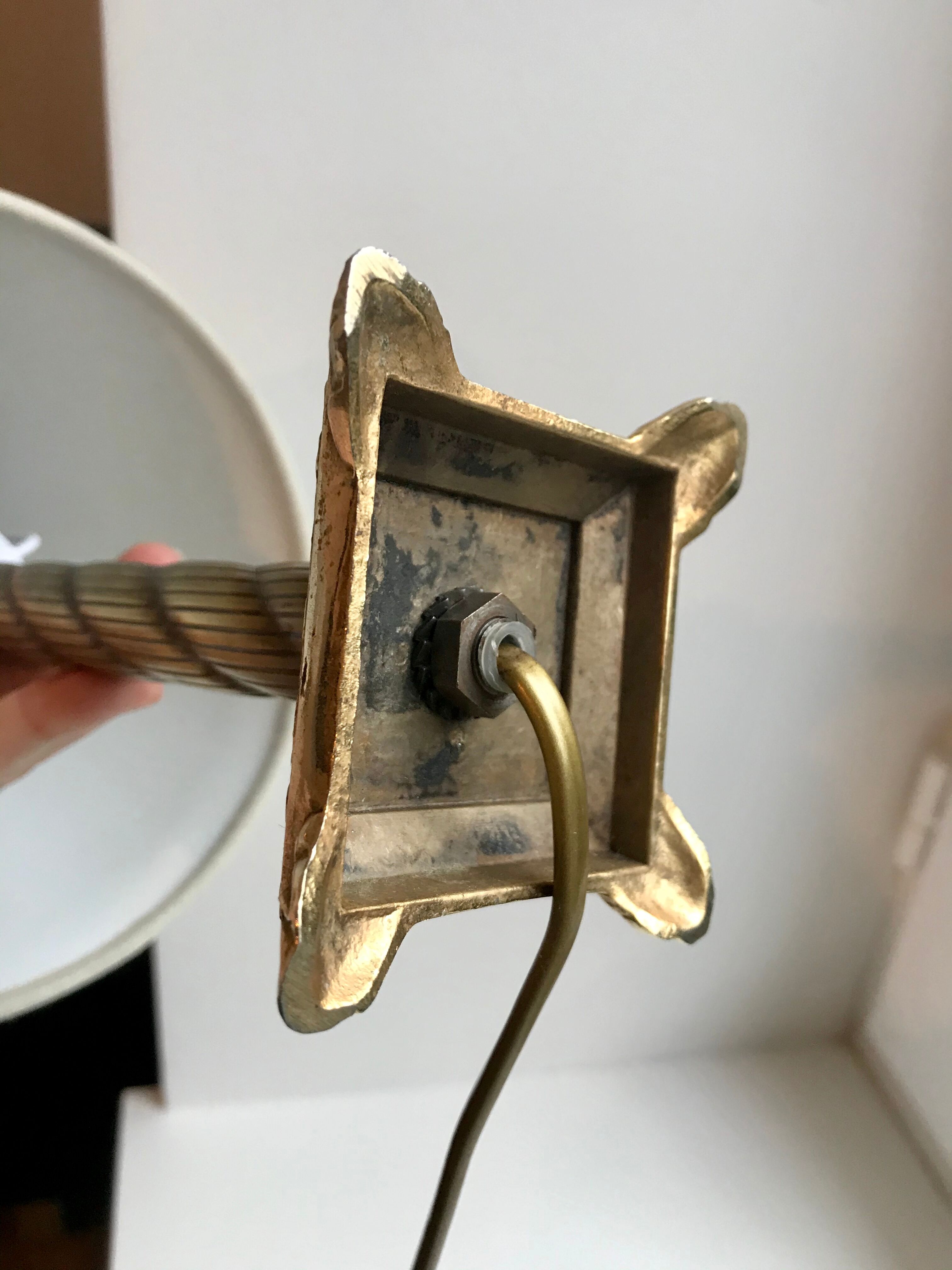 Brass table lamp and linen lampshade 50s