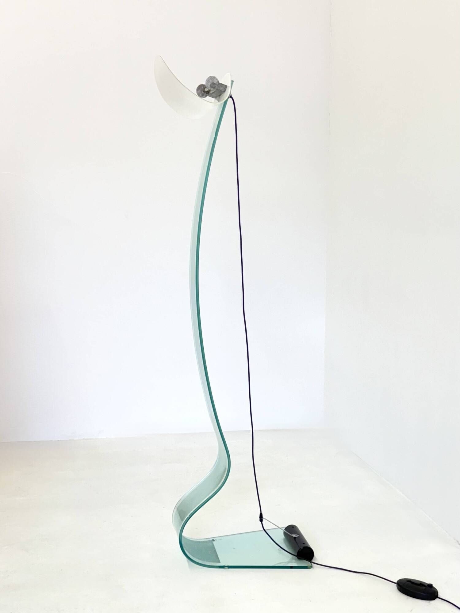 Vintage design floor lamp by Sothis with glass base and white glass shade