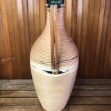 Old lady jeanne bottle glass + rattan + vintage wooden base