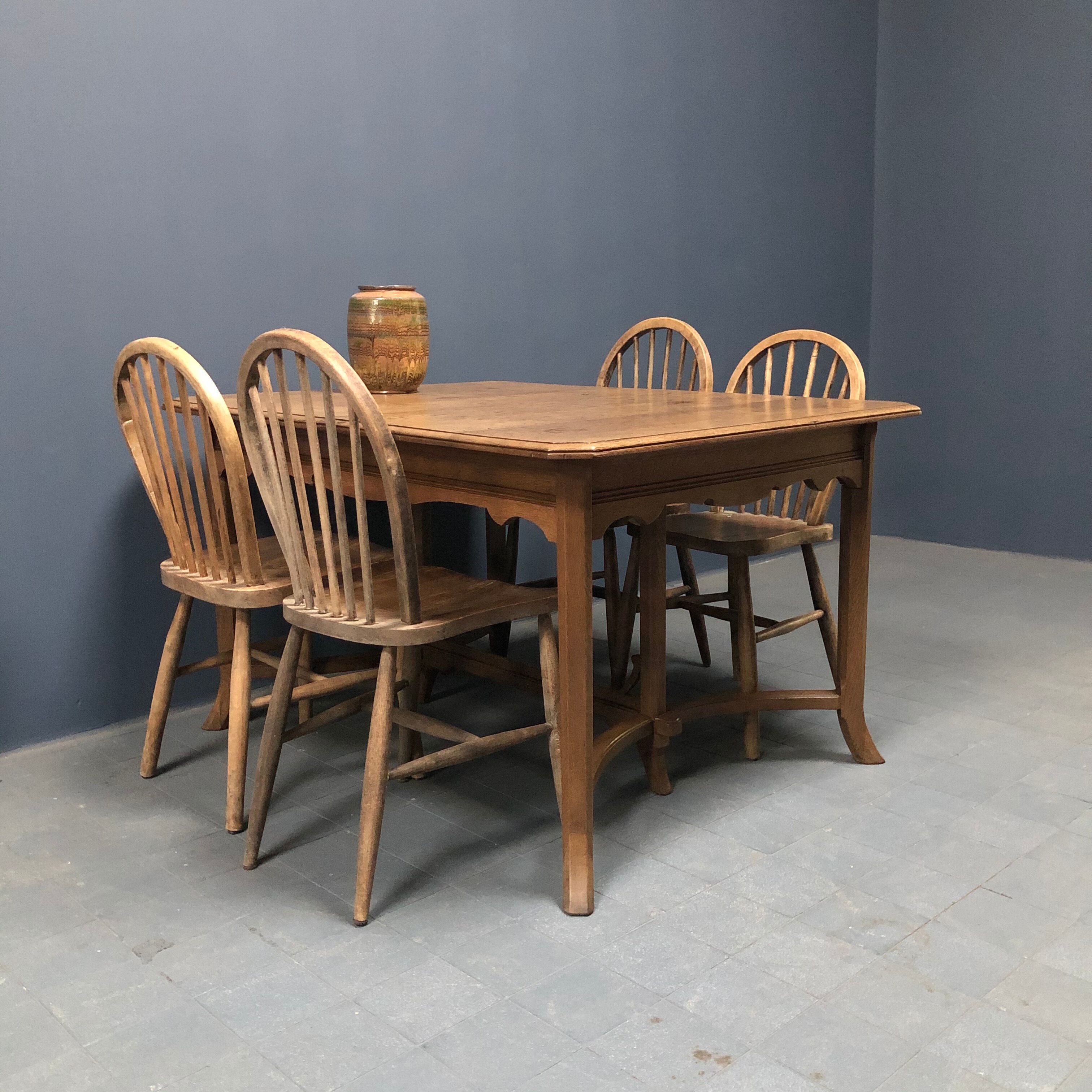 Dutch oak kitchen table in art deco style from the 1930s