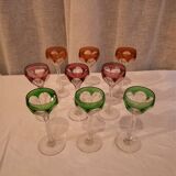 Series of 9 port glasses in cut and colored crystal, Saint-Louis, Bristol model