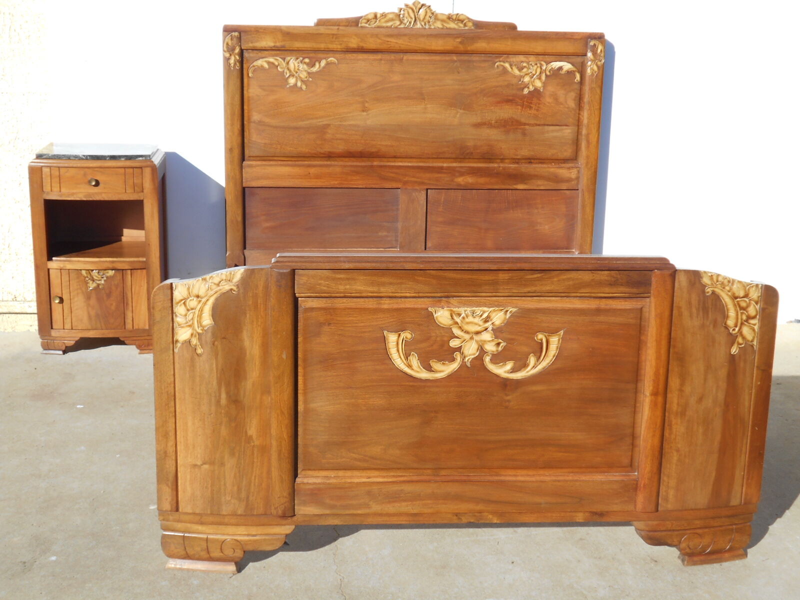 Solid walnut bedside table with marble plan, 50's