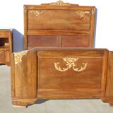 Solid walnut bedside table with marble plan, 50's