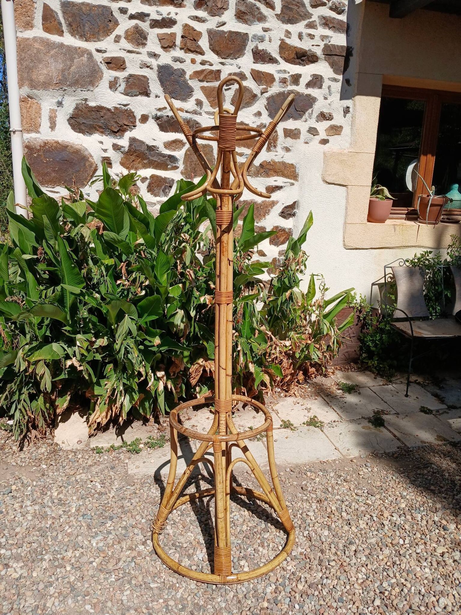 Vintage coat rack in bamboo and rattan
