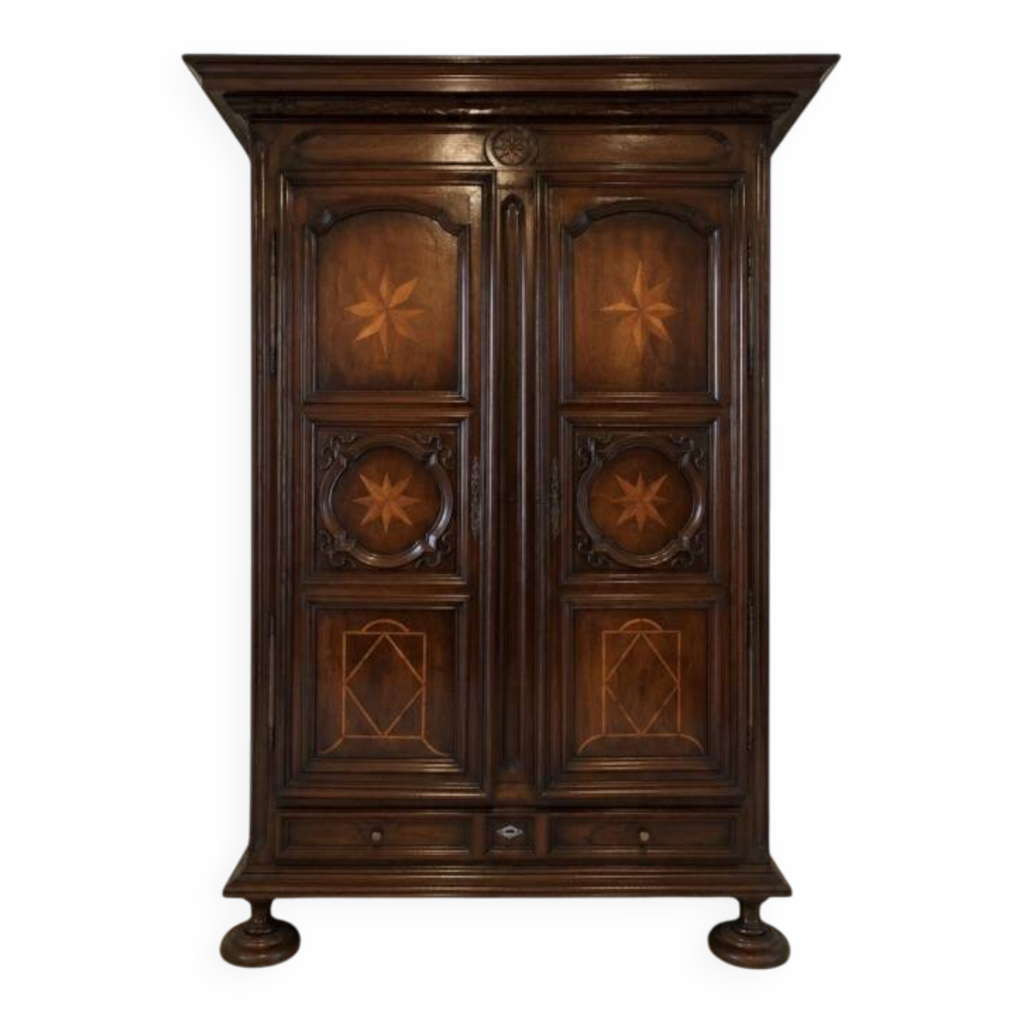 “Large regional 18th-century walnut inlaid wardrobe”