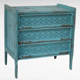 Vintage chest of drawers wood and rattan patina turquoise 1950
