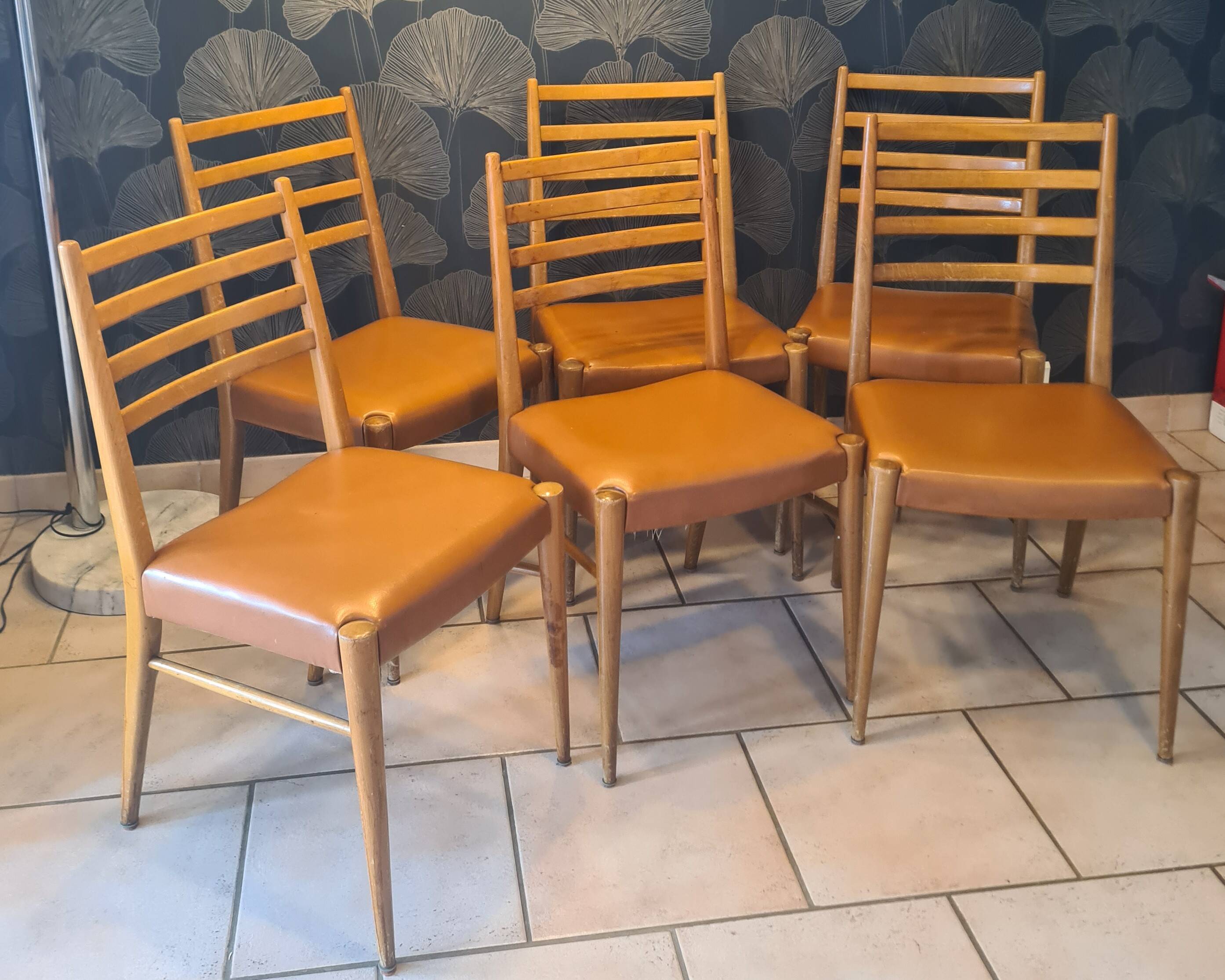 lot of 6 teak chairs from the 1950s, Scandinavian, Danish 87 x 44 x 43 BEG