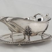 Idiot, double sauce boat + liners, Minerva silver, excellent condition, 19th century, 1.798 kg