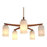 1960s ceiling light walnut opaline glass