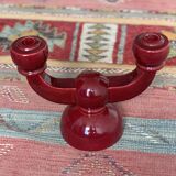 Burgundy enameled ceramic candlestick / candelabra signed CS