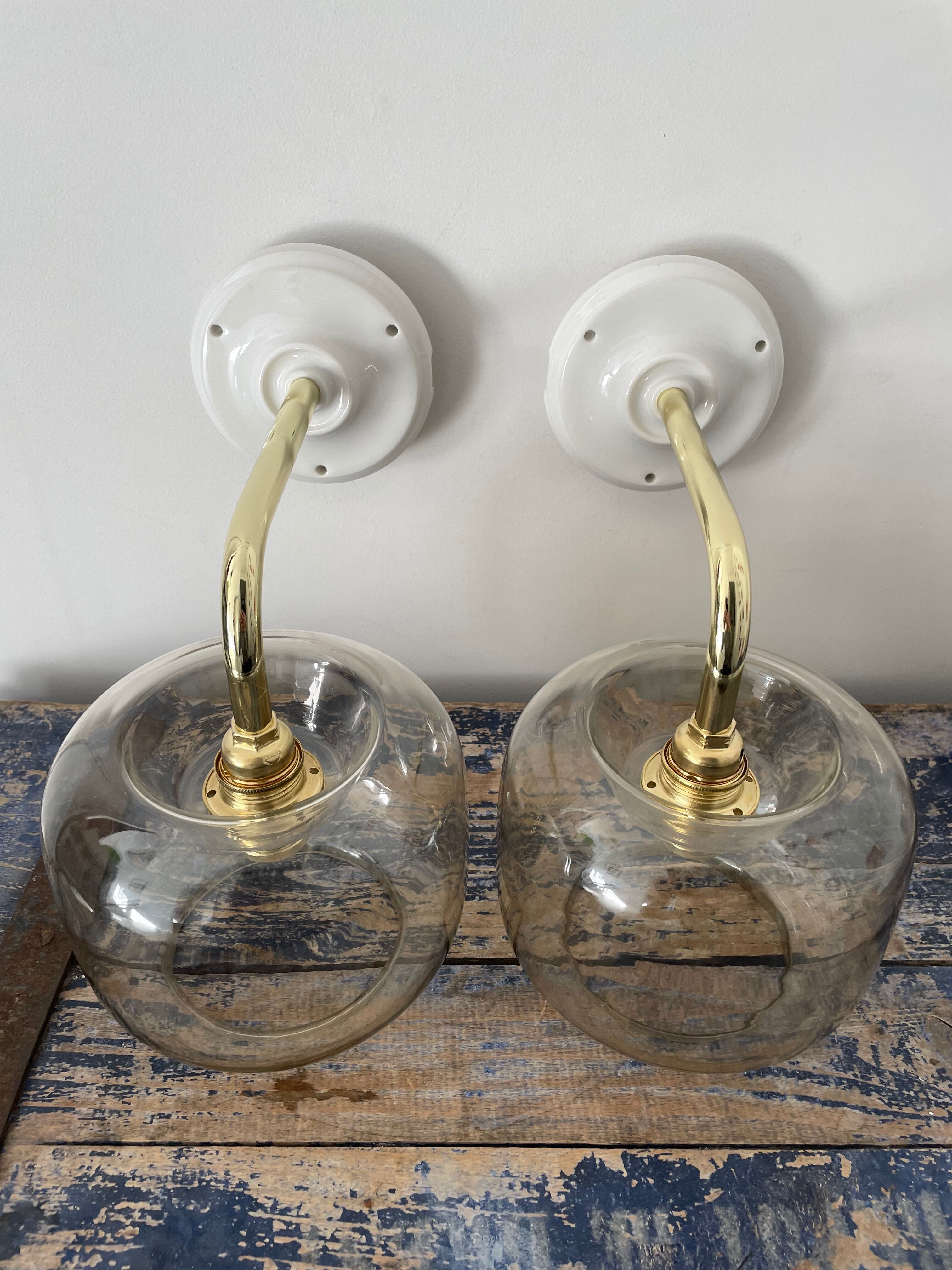 Pair of vintage smoked glass sconces