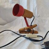 Vintage wooden and red metal clamp spotlight