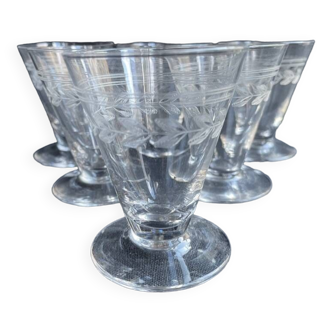 6 verres à porto – cristal guilloché – art déco