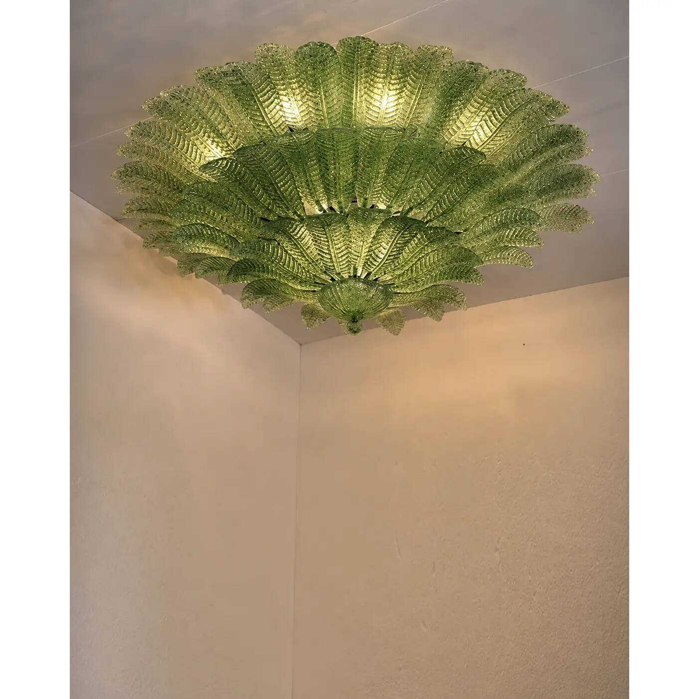 Monumental Imperial Luxury Venetian Green ” Leaves Graniglia” Murano Glass
