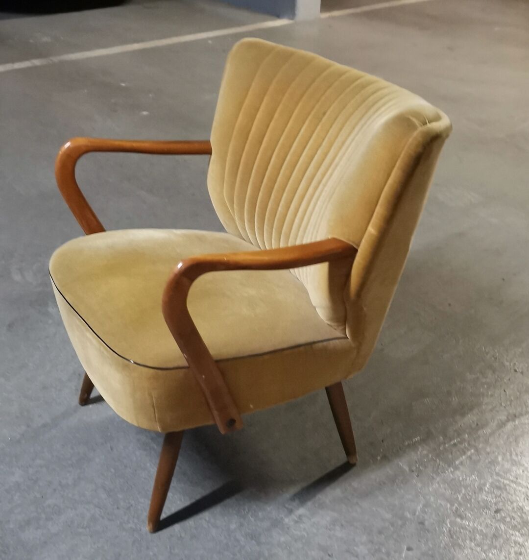 armchair 50s 60s original velvet golden yellow