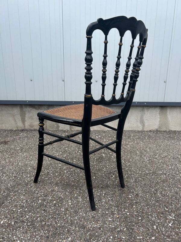 Chaise Napoléon III en bois noirci et cannage