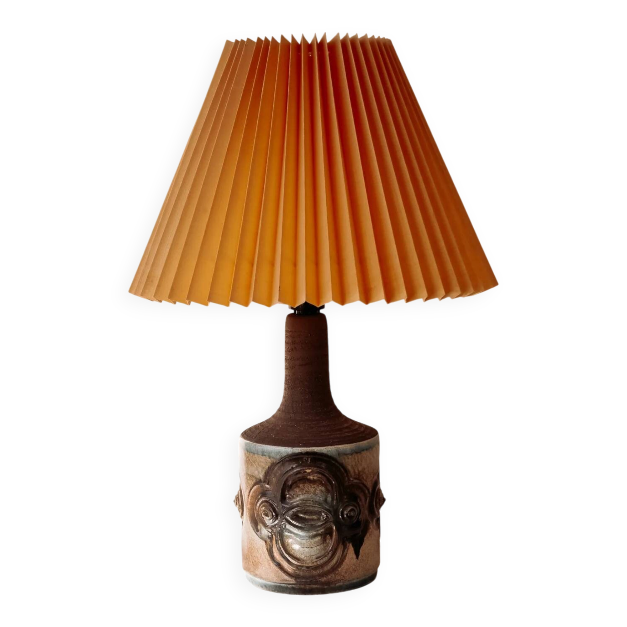 Lampe de table en céramique par IB Oluf Hansen avec abat-jour plissé