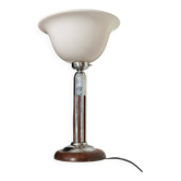 Lampe Art déco en métal chromé, palissandre et opaline