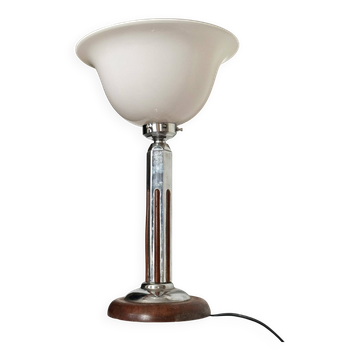 Art Deco Chrome Opaline Rosewood Lamp