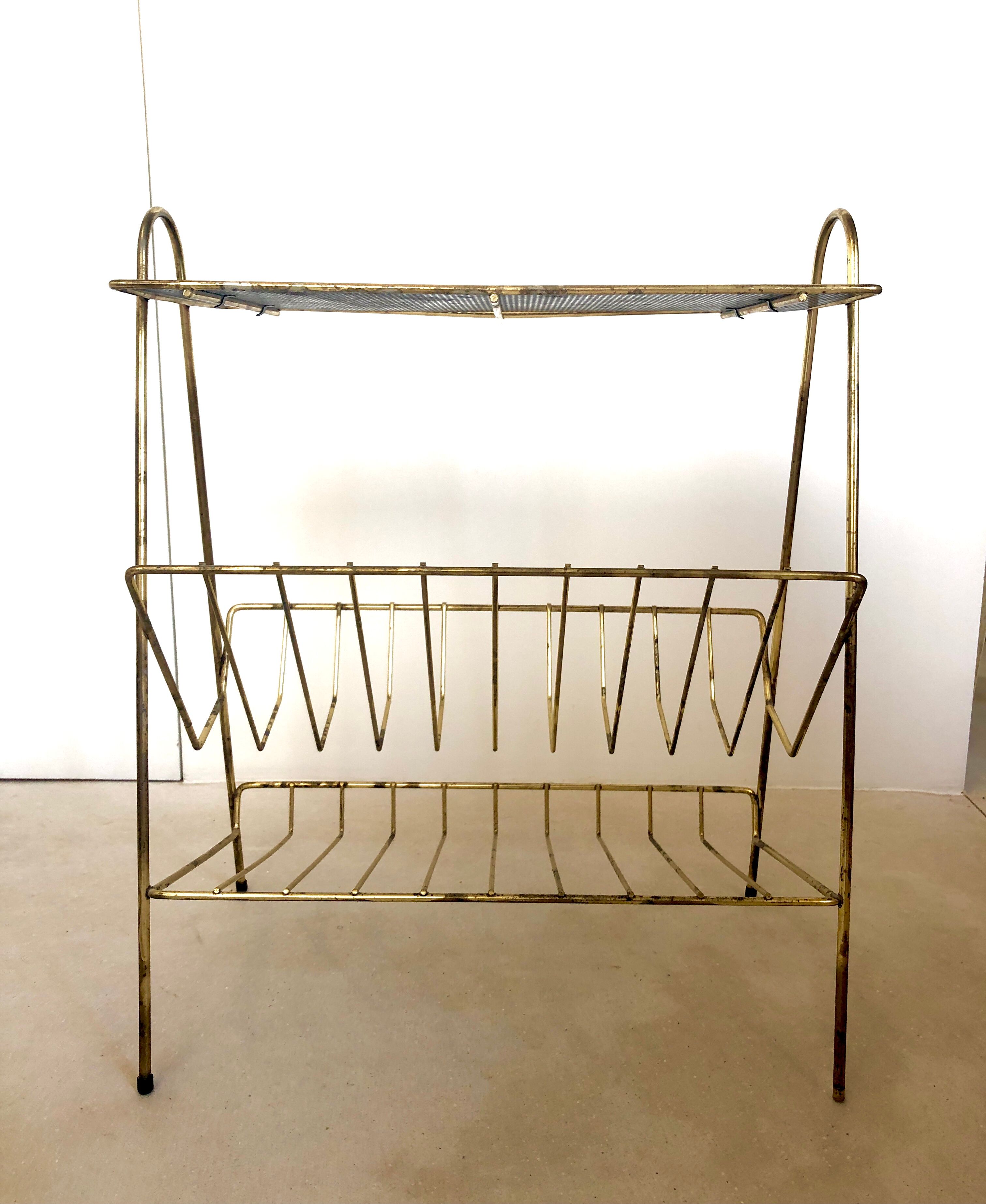 Extra table / black metal and brass vinyl door