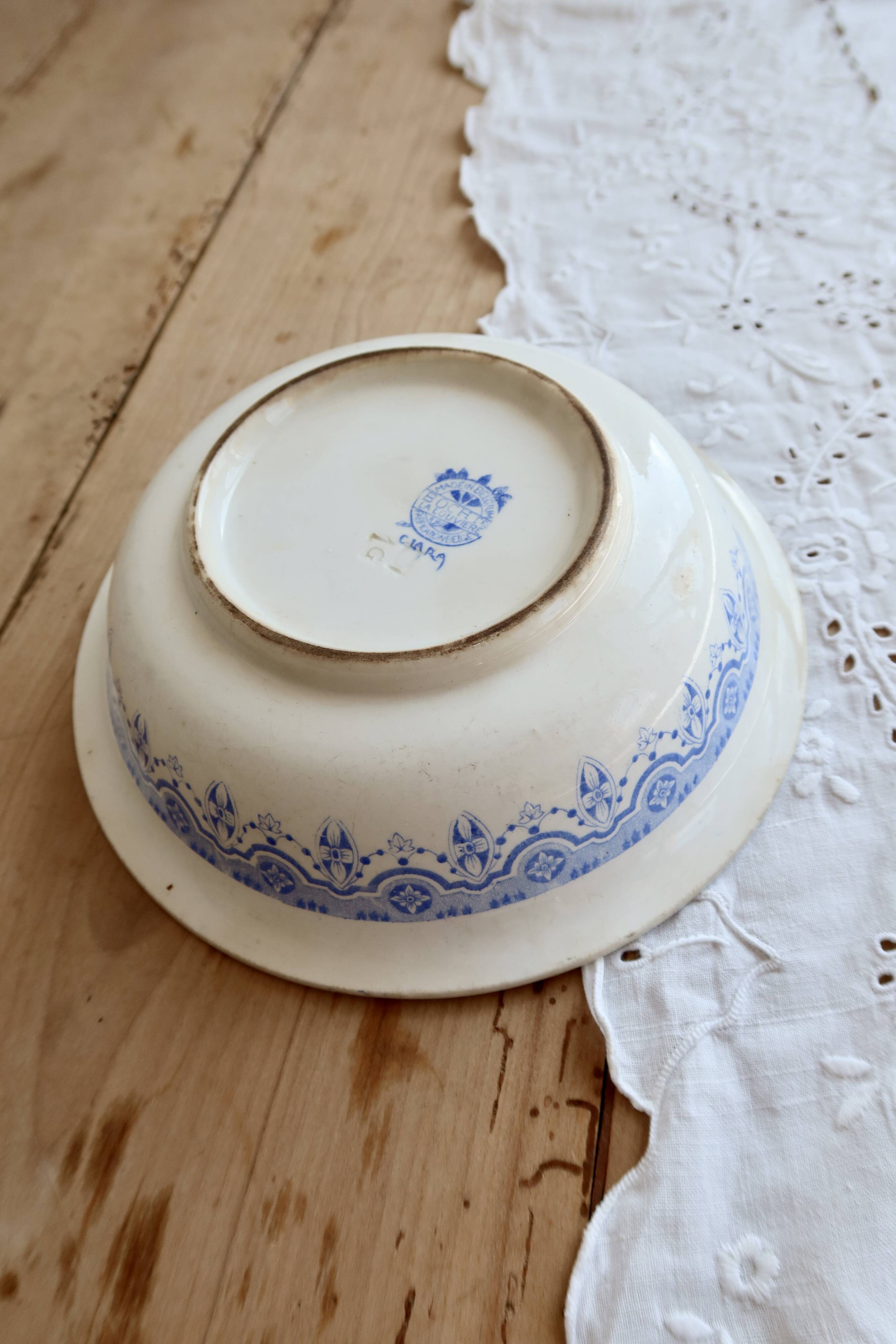 Old round deep plate ironstone Boch La Louvière Clara – Blue decoration