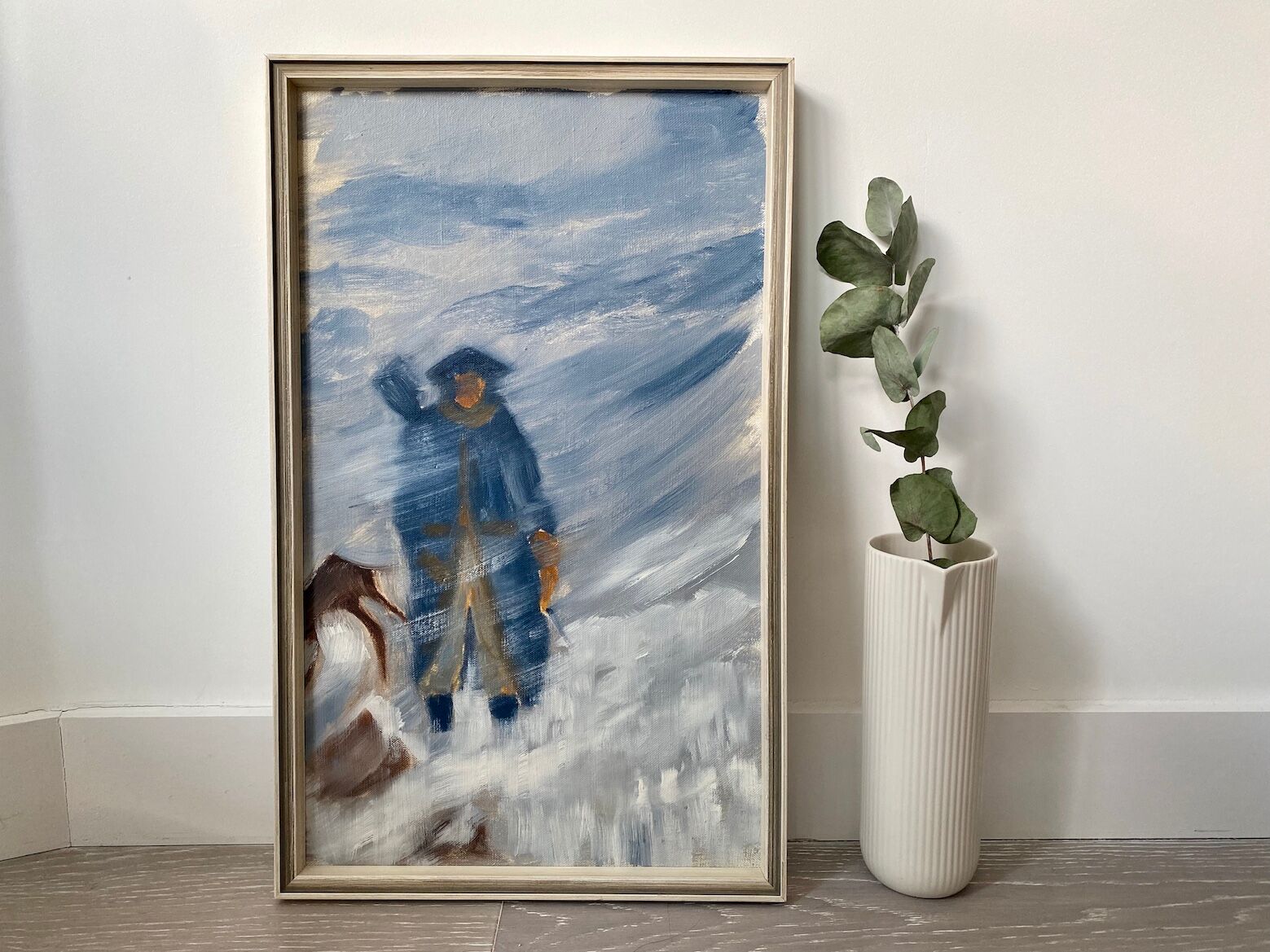 Mid century vintage framed oil painting - snow storm