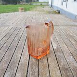Ancien Broc en Verre Rose de Style Art Déco