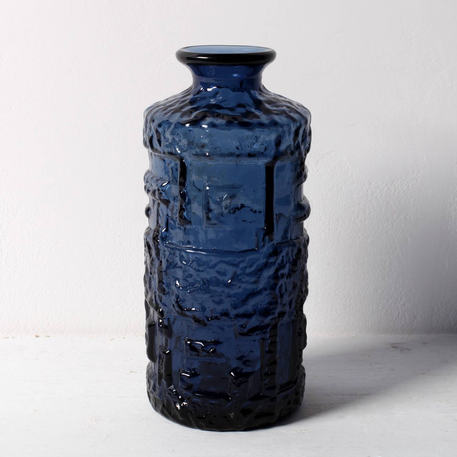Mid-century Pressed Glass Vase "Cobolt" by Göte Augustsson / Sweden / 1970s