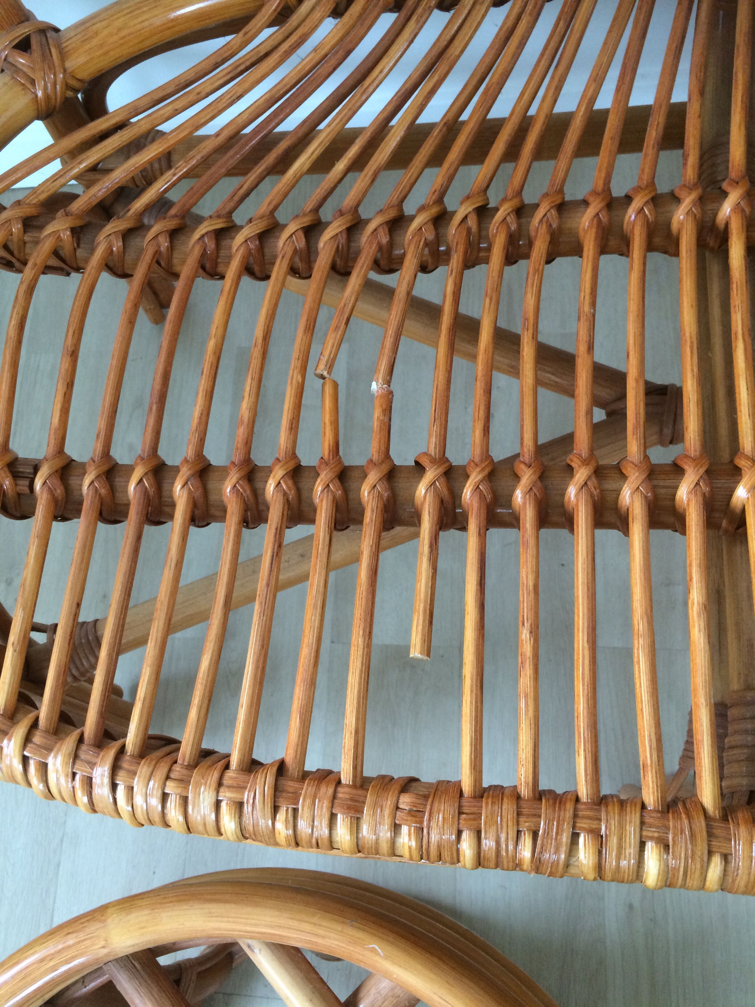 Rattan bench with vintage footrest