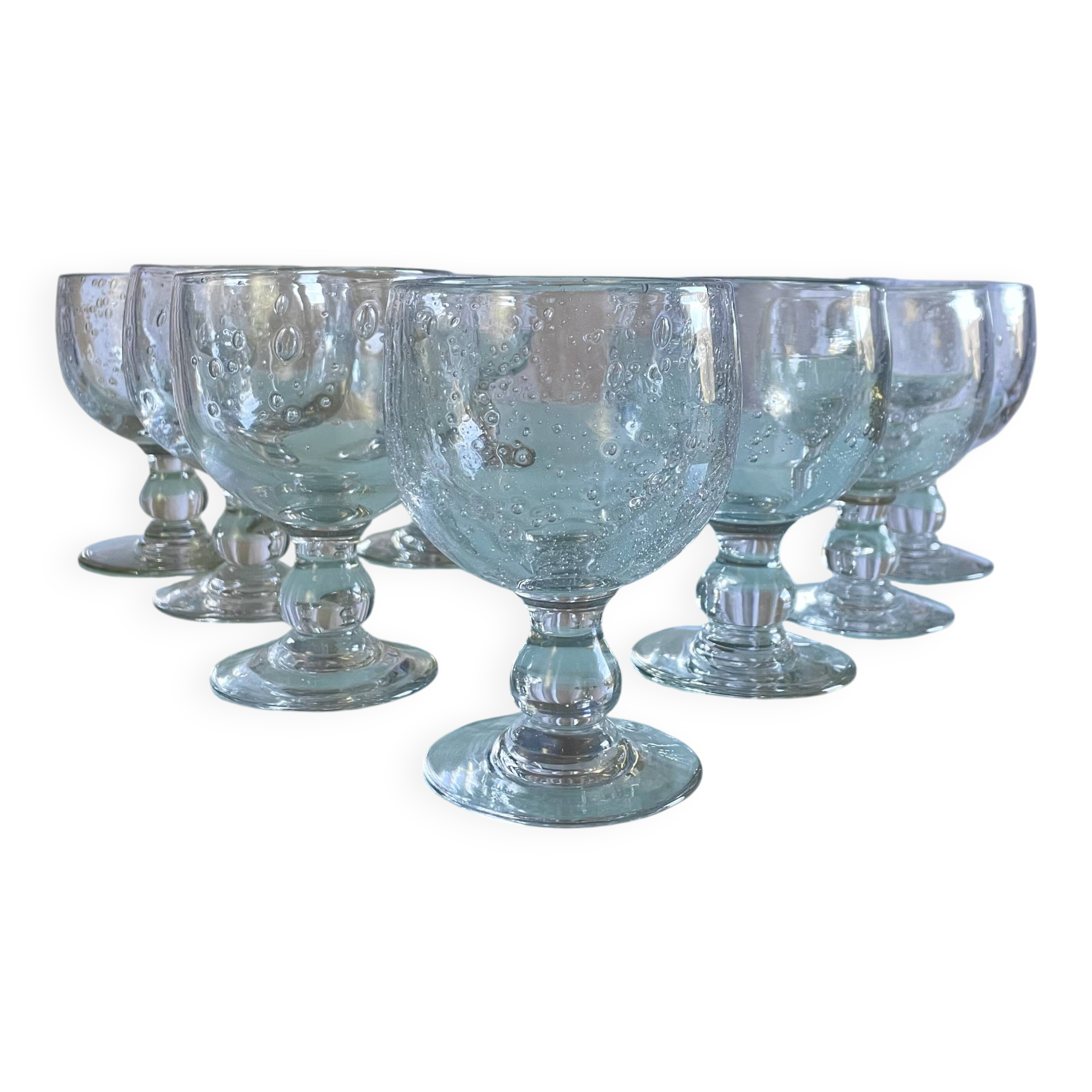 Vintage Biot-style bubbled stemmed glasses