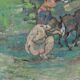 Tableau huile sur toile, chèvres et paysannes, 1930