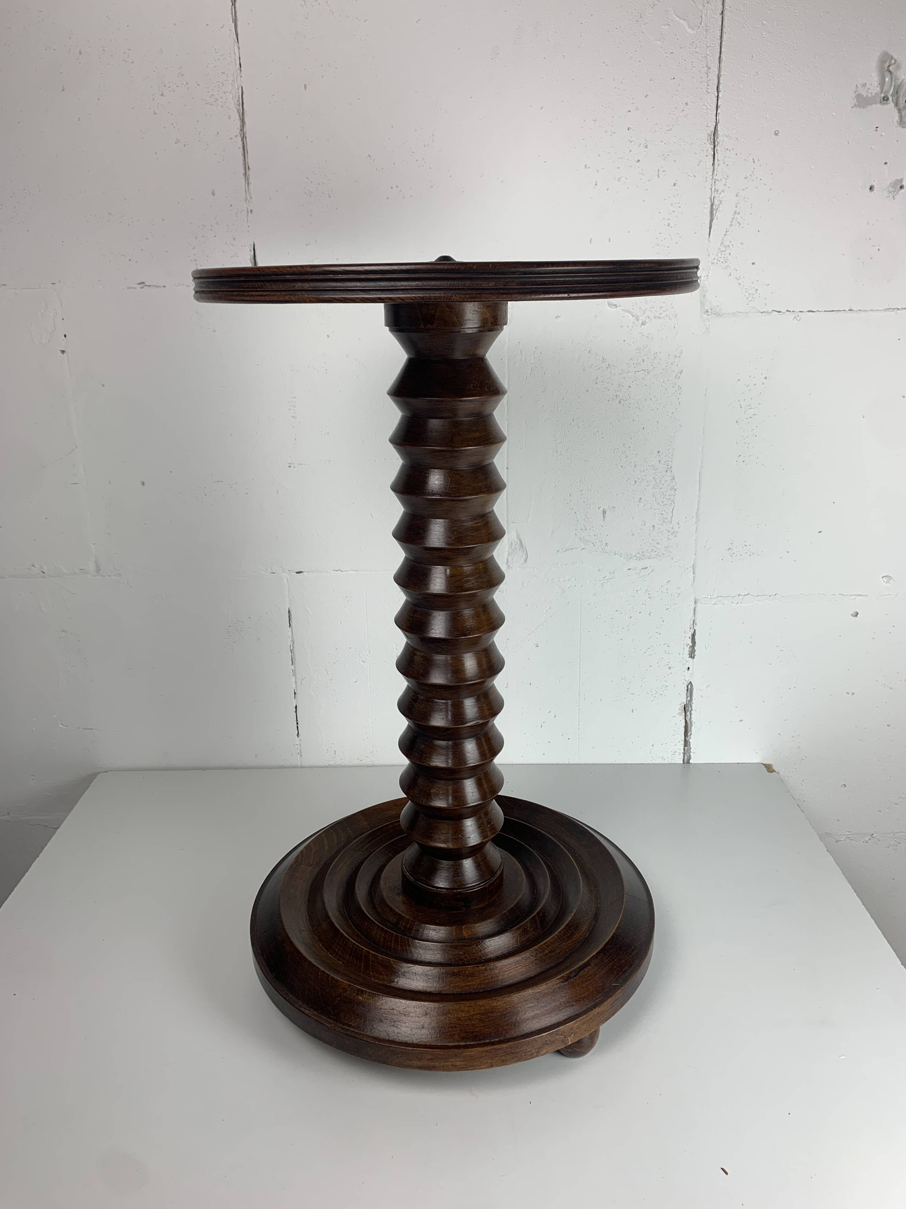 Brutalist French Wood Turned Wine Press Side Table in the style of Charles Dudouyt, France, 1940s