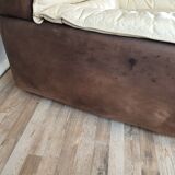 Fauteuil avec pouf en cuir et daim
