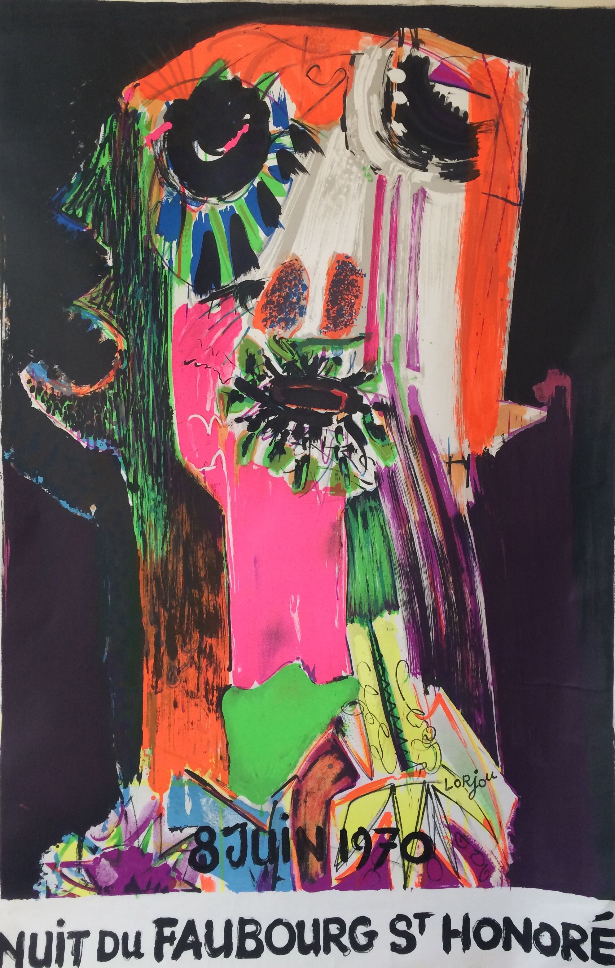 Bernard LORJOU, Nuit du Faubourg St Honoré, 1970. Original large format exhibition poster