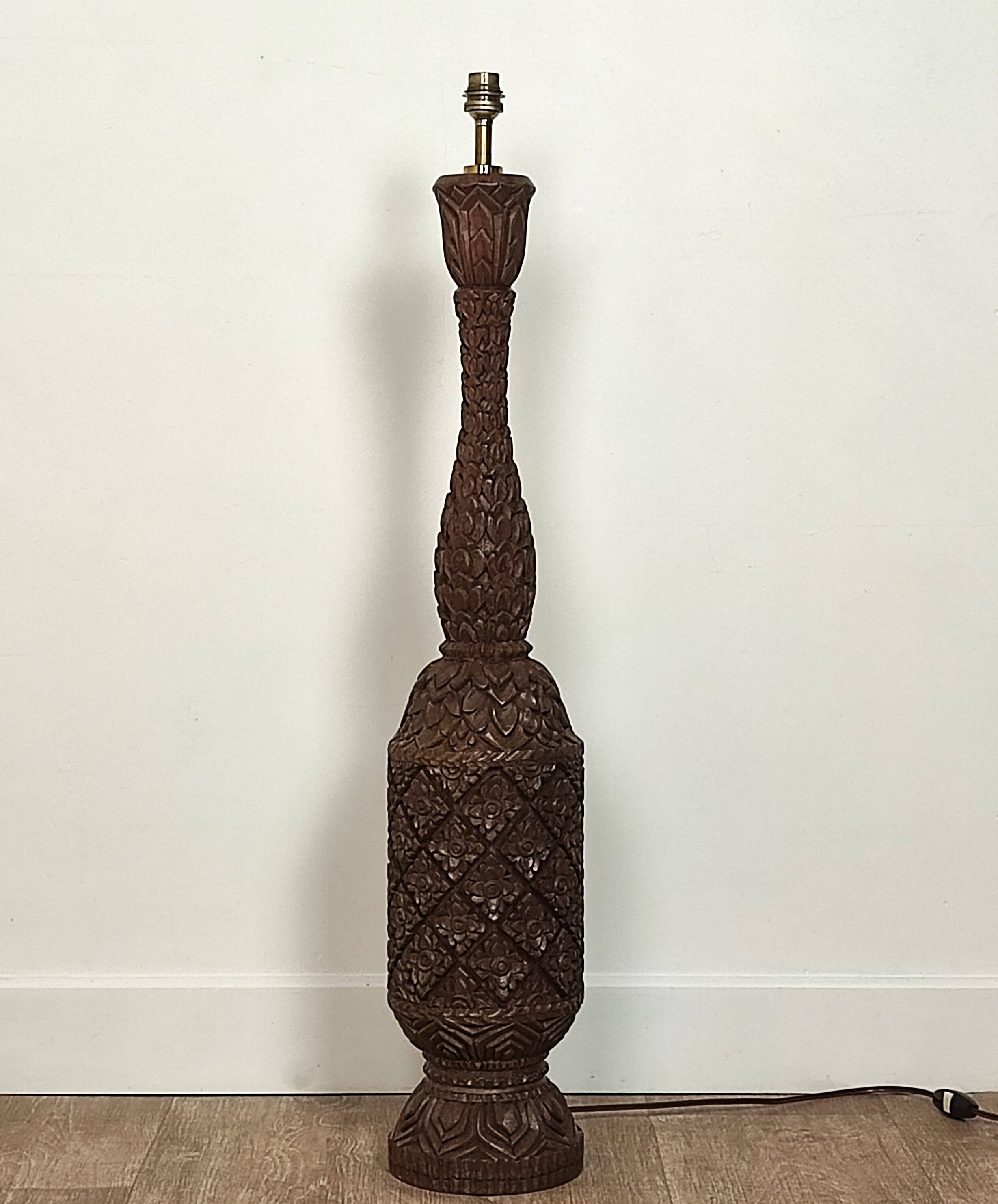 Carved wooden lamp base