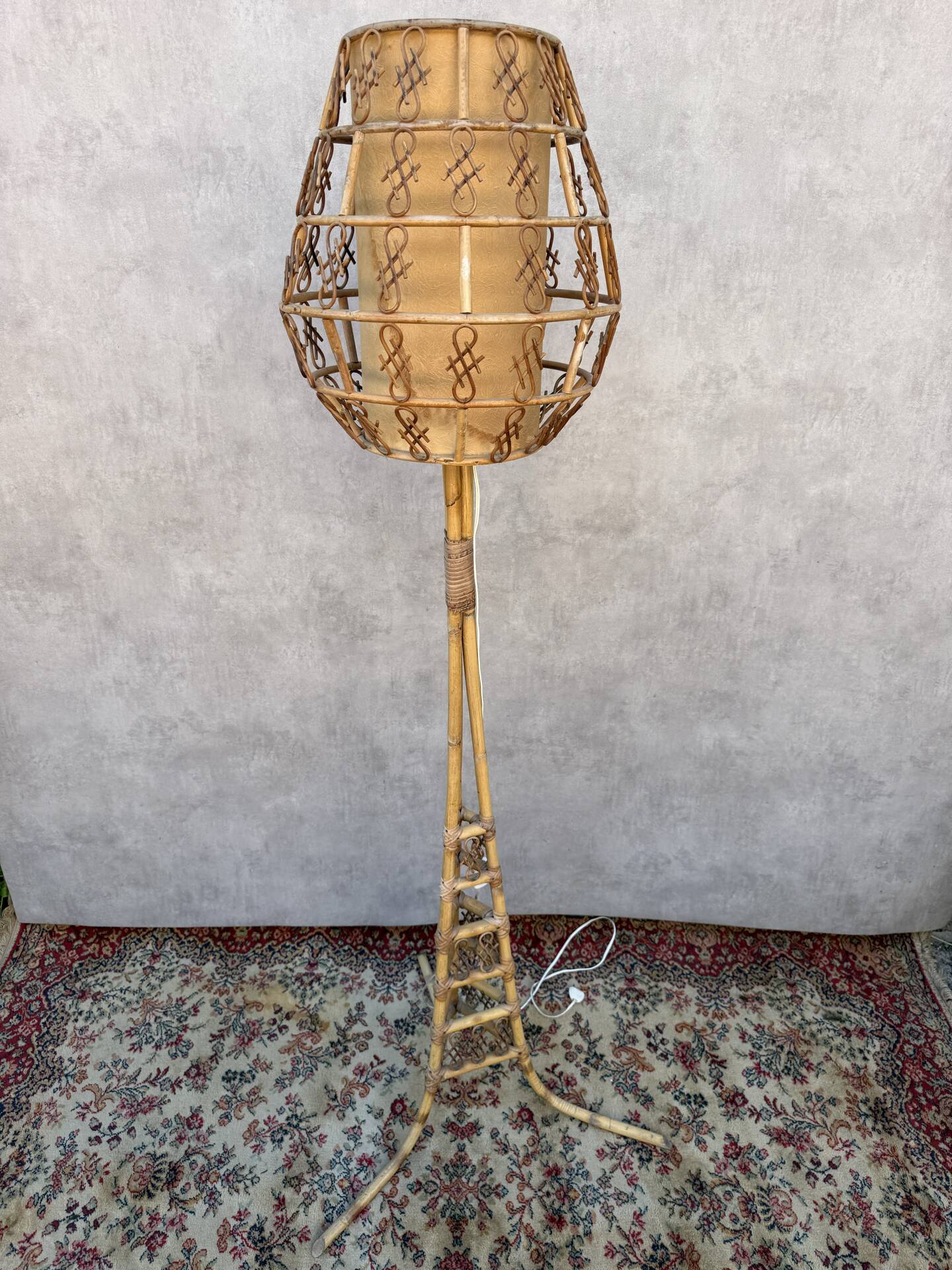 1950s Rattan Floor Lamp in the Style of Louis Sognot, France