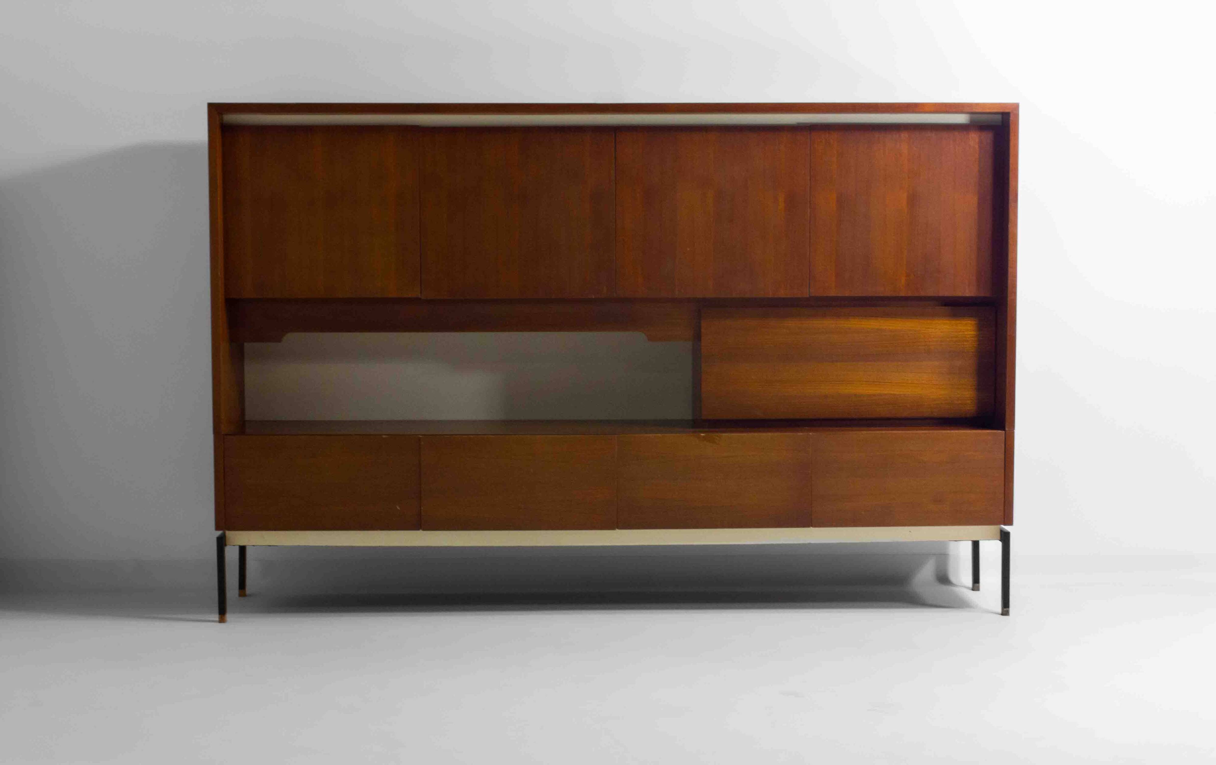 Minimalist backlit highboard in teak, Belgium 1960s