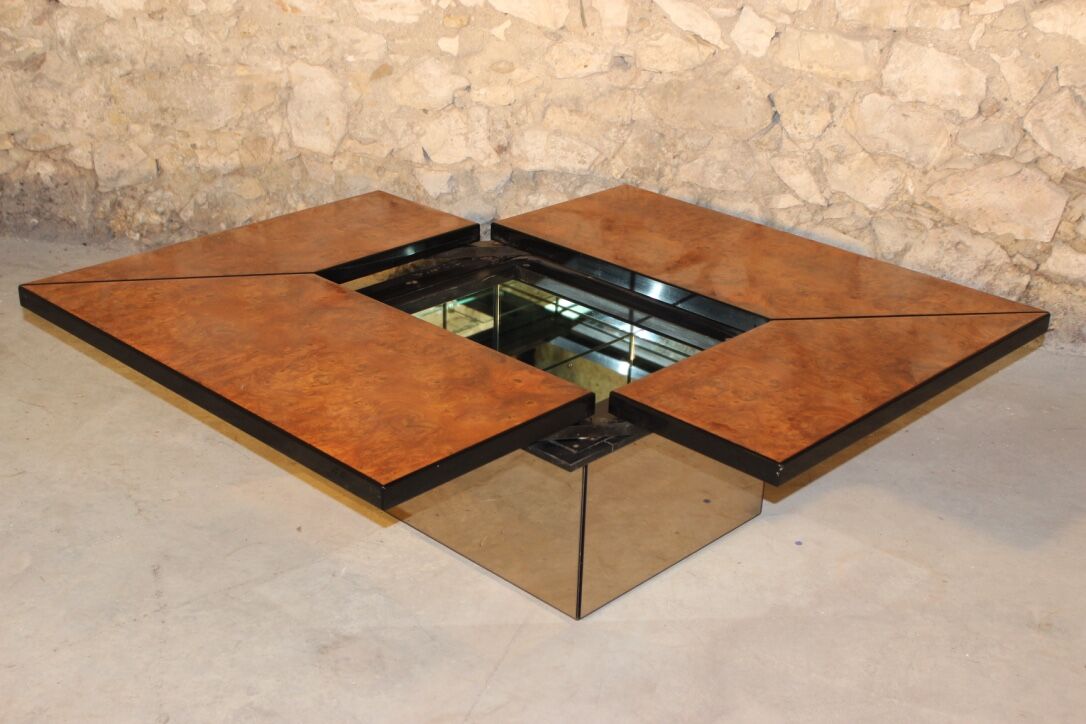 Table in elm magnifying glass by Paul Michel, 1970 Roche Bobois