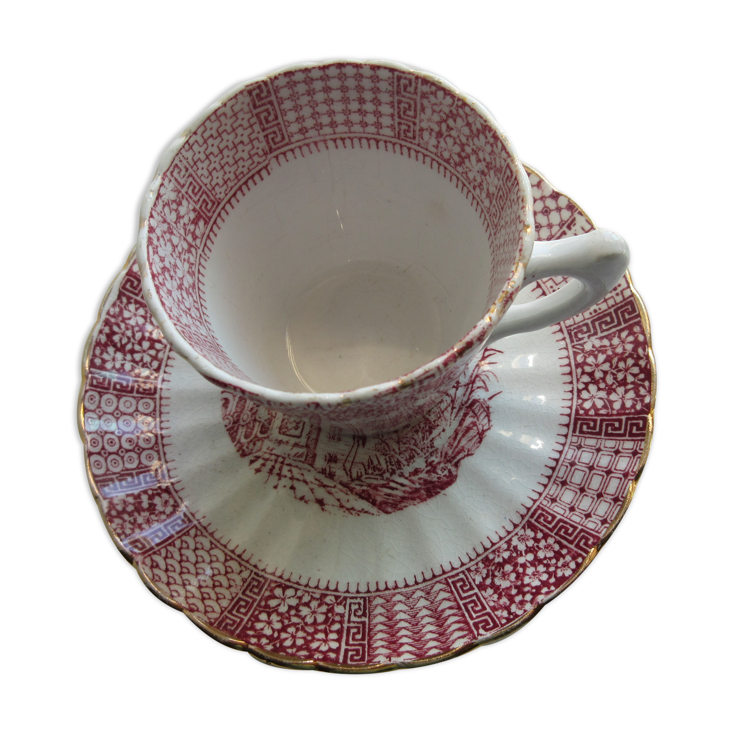 Cup and saucer Lunéville model Lace, in pink
