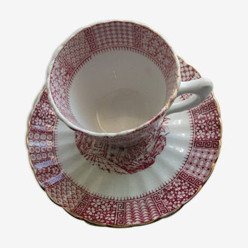 Tasse et soucoupe Lunéville modèle Dentelle, en rose